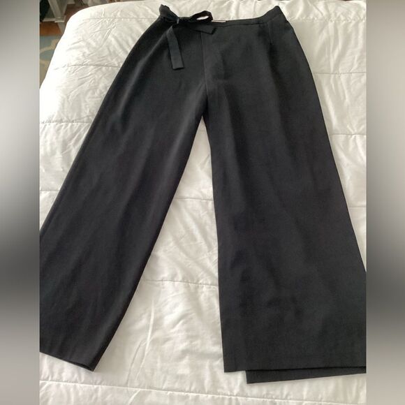 Ivan Grundahl Zs 44 black wide trousers wrap front and side tie, wool blend - Picture 2 of 13